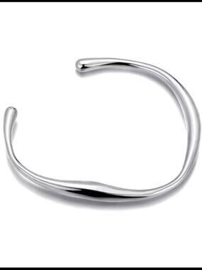 Sterling Silver Plated Stainless Steel Wave Cuff Bracelet Minimalist Bangle